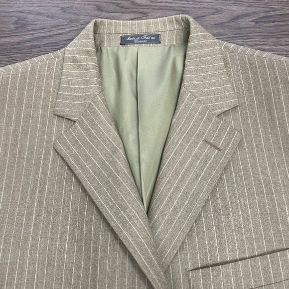 Bachrach Tan Chalk Stripe Pinstripe Suit 43L